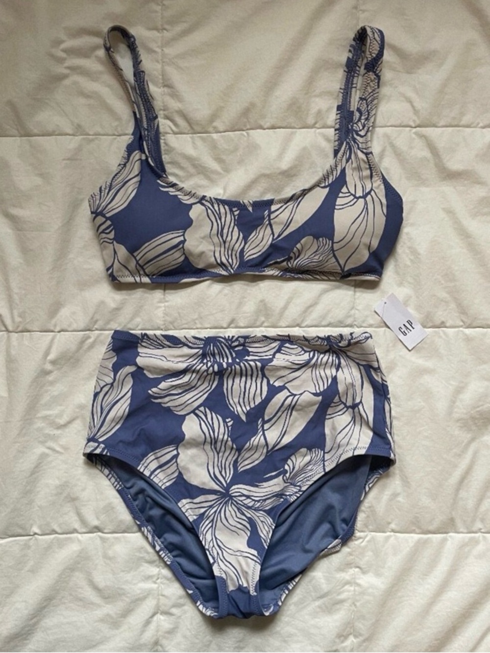 GAP NEW High-Waist Bikini | S/M | Blue and White Floral